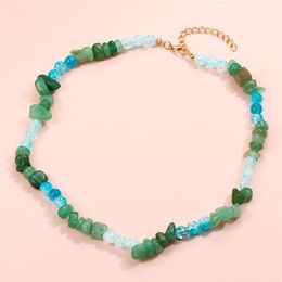 Chokers Bohemia Green Crushed Stone Necklace For Women Irregular Beads Fashion Jewelry Gift