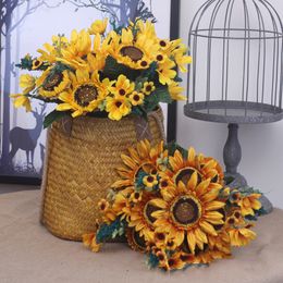 Artificial Sunflower Bouquet Wedding Bride Holding Silk Flower Home Living Room Decoration Fake Flowers Photography Props