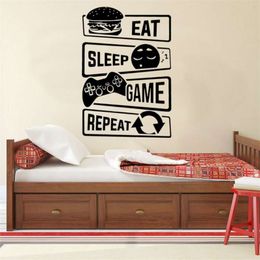 Eat Sleep Game Repeat Gaming Zone Wall Sticker Vinyl Art Home Decor Kids Room Bedroom Playroom Wall Decals Mural Wallpaper A673 210929