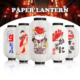 Retro Japanese Style Hanging Lantern Lucky Cat Printed Sashimi Sushi Pub Bistro Restaurant Izakaya Decor Silk Lantern Waterproof Q0810