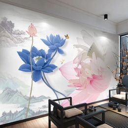 Wallpapers Custom Po Wallpaper Chinese Style Ink Lotus Flower Fresco Restaurant Study Living Room Bedroom Mural Papel De Parede 3D