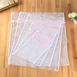 5 Size White Coarse Mesh Laundry Bags for Washing Machines Lingerie Laundry Wash Bags Modern PET+PE Polyester Laundry Bag 211112