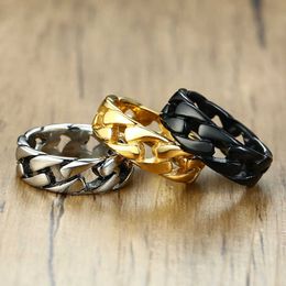 ZORCVENS Gold/Silver Colour Stainless Steel 7mm Punk Vintage Rings for Men Cuban Link Chain Male Boy Finger Ring Accessory X0715