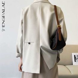 SHENGPALAE Temperament Back Split Blazer Women's Spring Notched Loose Single Breasted Long Sleeve Silhouette Coat Suit 211006