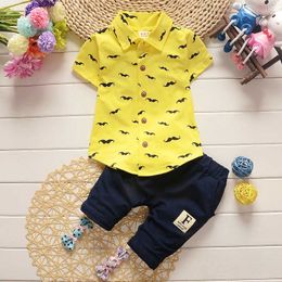 summer casual cartoon Moustache print kid children baby boy clothing set for skirt + paint two piece 210615