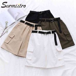 Cotton Casual Summer Korean Style Capris Women Short Cargo Pants High Waist Shorts Skirts Female With Belt 210421