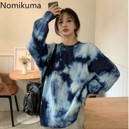 Nomikuma Pull Femme Korean Causal Tie Dye Twisted Pullover Sweater Long Sleeve O-neck Autumn Winter Women Knitted Tops 6C196 210427