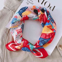 100% Real Silk Scarf Women Luxury Brand Print Small Scarves for Hair Neck Cover Foulard Female Kerchief Bandana 2021 New Y220228