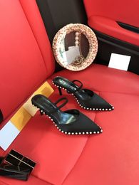 2022 sandalo con fibbia trapano di alta qualità scarpe in stile europeo sandali femminili in pelle importati pantofole da donna firmate tacchi alti moda donna con scatola