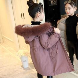 4 5 6 7 8 Years Winter Autumn Fashion Kids Jacket for Girls Warm Fur Hooded Thick Coat Girls Child Long Outerwear Girl Clothes H0909