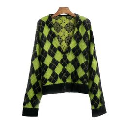 Women's Autumn Sweaters Rhombic Knitted Cardigan Argyle Plaid Vintage Coat Soft Winter Clothes Female Tops PL503 210506