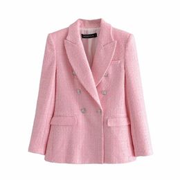 Women's Suits & Blazers Fashion Blazer Women Pink Plaid Texture Casual Chequered 2021 Spring Fall Office Double Breasted Coat