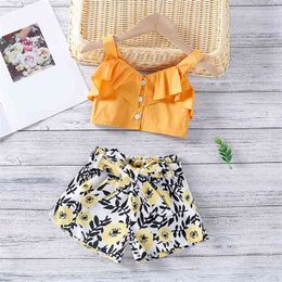 Summer Girl Set Sling Top + Pantaloncini a fiori 2 pezzi Abbigliamento per bambini Vestito per bambini Toddler 210528