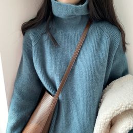 Women Autumn Winter Thick Fleece High Neck Long sleeved Oversized Sweater Ladies Solid Colour Casual Tops Female 210520