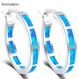 Brincos Wholesale Super Supplier Blue Fire Opal Silver Stamped Dinner Hoop Earrings Fashion Jewellery OEN428 & Huggie