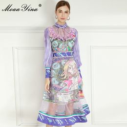 Fashion Designer dress Spring Women's Dress Stand collar Long sleeve Lace Ruffles Anime Print Lolita Style Dresses 210524