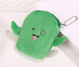 Stuffed Plush Cactus Purse Pouch Cartoon Plants Design Coin Wallet Expression Change Bag Kids Children Creative Gift Green Zipper Closure