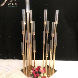 candle holders flower centerpieces Canada - 10 Heads Metal Candlestick Candelabra Candle Holders Stands Wedding Table Centerpieces Flower Vases Road Lead Party Decoration SH190924