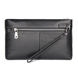 Handy Clutch Bag Male Genuine Leather Wristlet Purse Men's Business Phone Wallet for Card Holder Money