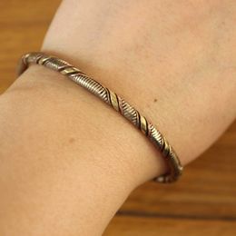 Br059 Nepal Tibetan Jewellery Copper Braided Open Back Adjustable Bangle Cuff Handmade Metal 4mm Girls Bracelet Q0719