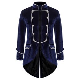 Mens Steampunk Black Tailcoat Jacket Velvet Mediaeval Gothic Coat Jacket Men Pirate Viking Renaissance Formal Tuxedo Coats 2XL 210522