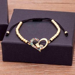 New Bohemian Black Rope Chain Baby Feet Shape Bracelet for Women Heart Crystal Charm Zircon Bangle Boho Jewellery Gift Adjustable
