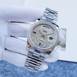 36mm ladies watch automatic mechanical stainless steel Full Diamond dial wristwatch Day Women Calendar Date Clock Waterproof