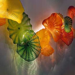 Murano Flower Lamps Wall Art Plate Luxury Green Yellow Orange Colour House Decoration Living Room 100% Hand Blown Glass Hanging Plates 20 to 40 CM