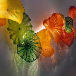 Murano Flower Lamps Wall Art Plate Luxury Green Yellow Orange Color House Decoration Living Room 100% Hand Blown Glass Hanging Plates 20 to 40 CM