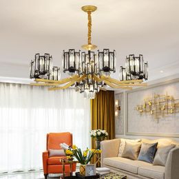 Pendant Lamps Modern Crystal Chandelier Lighting For Living Room American Style Simple Gold Metal