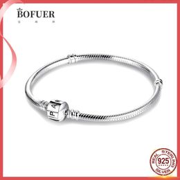 100% 925 Sterling Silver Simple Fash Bracelet Fit Original Design Beads Charms Bangle DIY Jewelry Making Gift For Girl