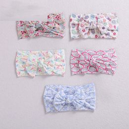 Print Floral Baby Bows Nylon Head Bands For Girls Turban Infant Headwrap Elastic Hair Bands Soft Baby Accessories Newborn Gifts