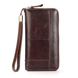 Men Business Long Casual Genuine Leather Clutch Purse Zipper Long Card Holder Bag Wallets