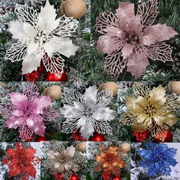tree ornaments Australia - Decorative Flowers & Wreaths 5pcs 10cm Christmas Artifical Glitter Poinsettia For Tree Ornaments Flower Decoration
