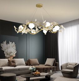 Nordic Decorative Pendant Lamps Living Room Modern Home Decor Luxury Glass Ball White Leaves G9 Kitchen Lighting Gold Lustres