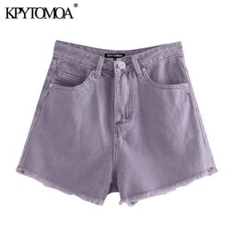 Women Chic Fashion Pockets Frayed Hem Ripped Denim Shorts High Waist Zipper Fly Female Short Jeans Mujer 210420