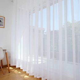 Mordern Simple Sheer Window Curtains Tulle Modern Voile Curtain Window Drapes Solid White for Kitchen Living Room 210712