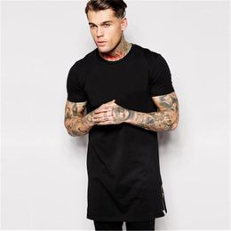 Men Simple Long Section Tshirts Fashion Trend White Hip Hop Tops Tees Clothing Designer StreetWear Casual Zipper Tshirt Longline For Male