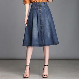 Skirts Summer Autumn Womens 2021 Knee Length Korean Elegant Button High Waist Skirt Female Denim