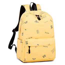 Student Waterproof Schoolbag Backpack Medium School Yellow Backpack Letter Printing Girls Teenager University Supplies Book Bag X0529