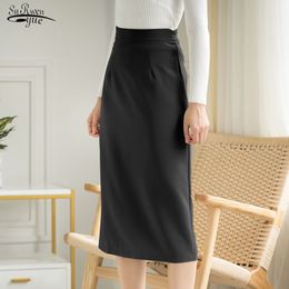 Jupe Femme Summer Solid Color Simple Elegant OL Professional Skirt High Waist Back Split Midi One-Step 9674 210427