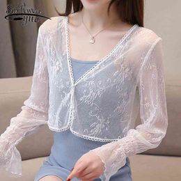 summer blouse for women white Lace sunscreen shirt long sleeve Cardigan s tops and s 4378 50 210508