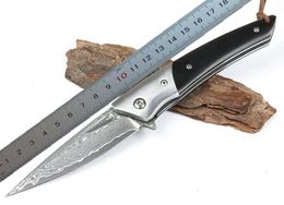 1Pcs Flipper Folding Knife VG10 Damascus Steels Blade Ebony + Stainless Steel Handle EDC Pocket Knives