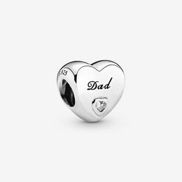 Authentic 925 Silver Beads Bracelets Dad Heart Charm Charm Slide Bead Charms Fits European Pandora Style Jewelry Bracelets Murano