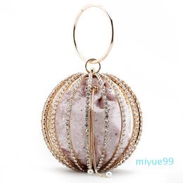 Women Round Hollow Out Diamond Evening Clutch Bag Wedding Pearl Luxury Bag Party Purses And Handbags 2022