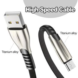 Titanium alloy High Speed 2.4A USB phone Cables Fast Charger Micro Type C Charging Cable 1M 2M 3M for Android Samsung Huawei