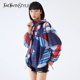 Casual Striped Coat For Women Hooded Puff Long Sleeve Straight Hit Colour Loose Coats Female Summer Fashion 210524