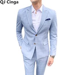 2021 New Plaid Suit 3 Piece Suit for Men Business/Wedding Blazer Coat with Pants Vest Blue Gray Red Black Men's Suits Size S-5XL X0909