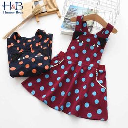 Humour Bear Girls Strap Dress New Spring Autumn Sleeveless Cartoon Ploka Dot Printed Casual Dress Toddler Kids Clothes Q0716