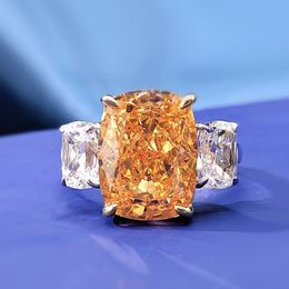 925 Sterling Silver Orange Fanta Stone 10*13mm Created Moissanite Luxury Women's Ring Fine Engagement Jewellery 2021 Gift